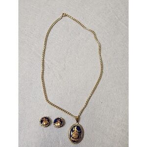 Vintage Limoges France Necklace & Clip-On Earrings